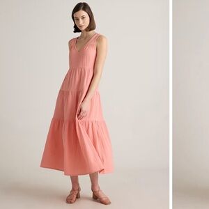 Quince | 100% Organic Cotton Gauze Tiered Maxi Dress Lightweight Breathable